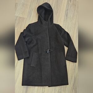 Orvis Coat Alpaca Wool Blend Hooded Long Coat Womens Size 10 Black Made in Peru